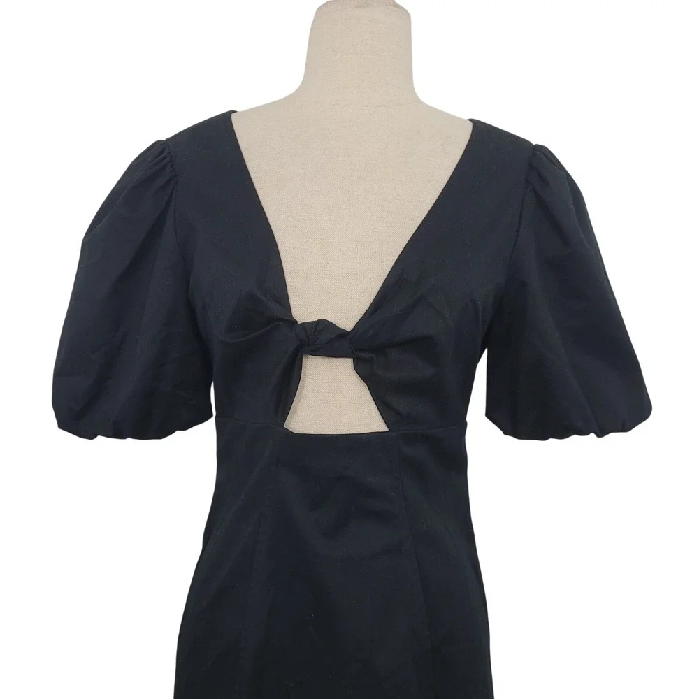 NWT J Crew‎ Collection Cutout Puff Sleeve Midi Dress Sz 4 Black Cotton Office